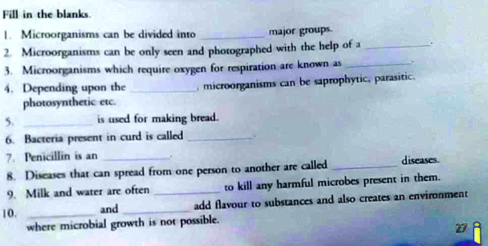 SOLVED: A. Fill in the blanks. 1. Microorganisms can be divided into ...