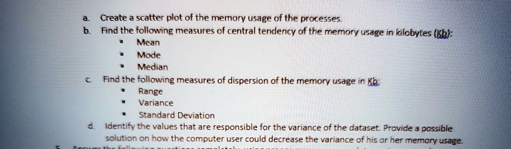 SOLVED: Create a scatter plot of the memory Usage of the proresses Find ...