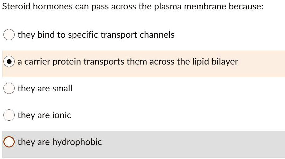steroid hormones can pass across the plasma membrane because they bind ...