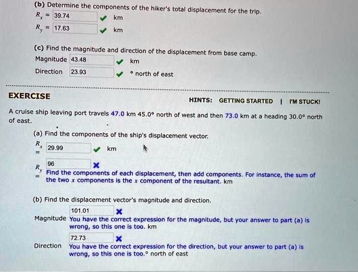 SOLVED: (b) Determine the components of the hiker's total displacement ...