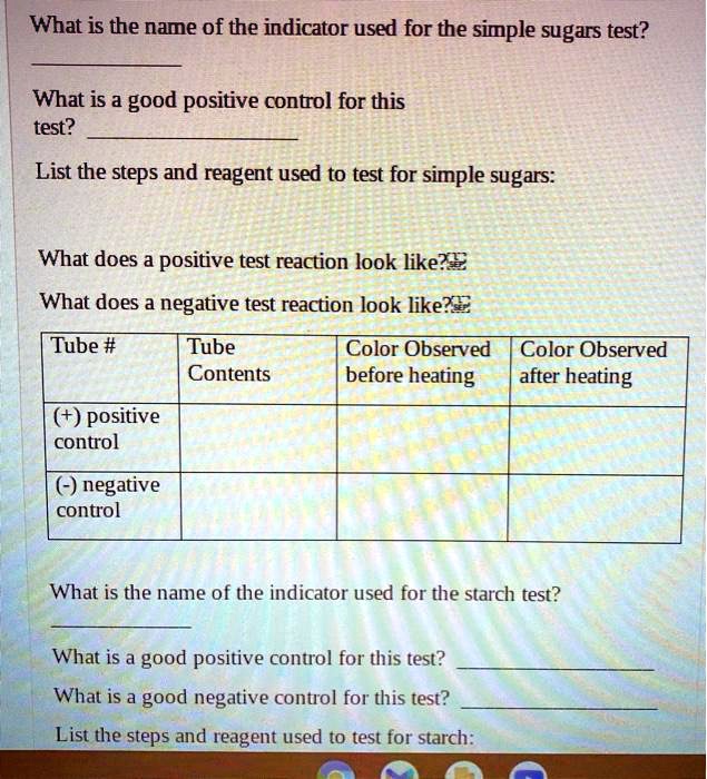 SOLVED What is the name of the indicator used for the simple sugars