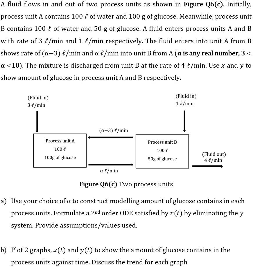 A fluid flows in and out of two process units as shown in Figure Q6(c