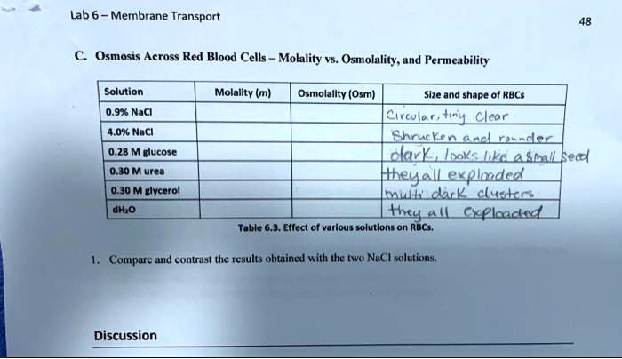 Lab 6 - Membrane Transport Osmosis Across Red Blood Cells: Molality vs ...