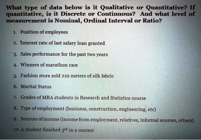 SOLVED: What Type Of Data Below Is It? Qualitative Or Quantitative? If ...