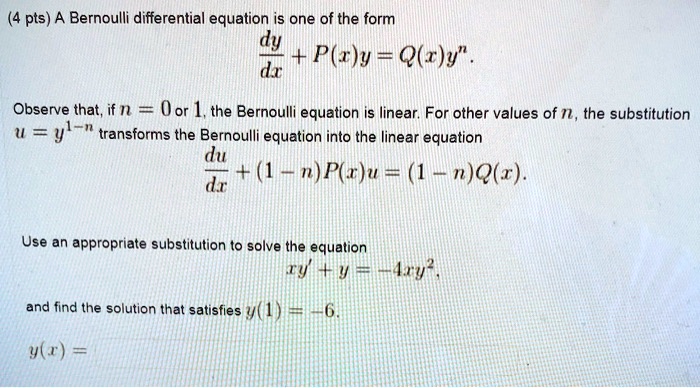 Solvedpts Bernoulli Differential Equation Is One Of The Form Dy Pcy Qry Dr Observe 5661