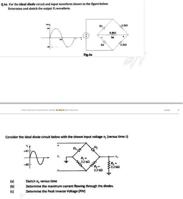 Solved Q A For The Ideal Diode Circuit And Input Waveform Shown In The