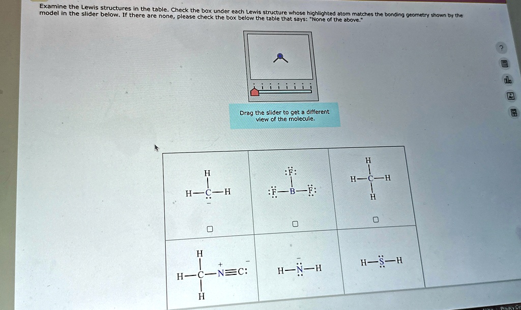 examine the lewis structures in the table check the box under each ...