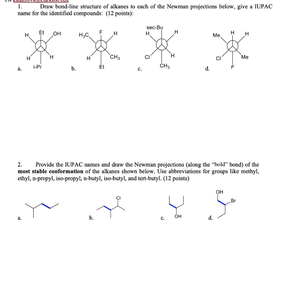SOLVED Draw bondline structures of alkanes for each of the Newman