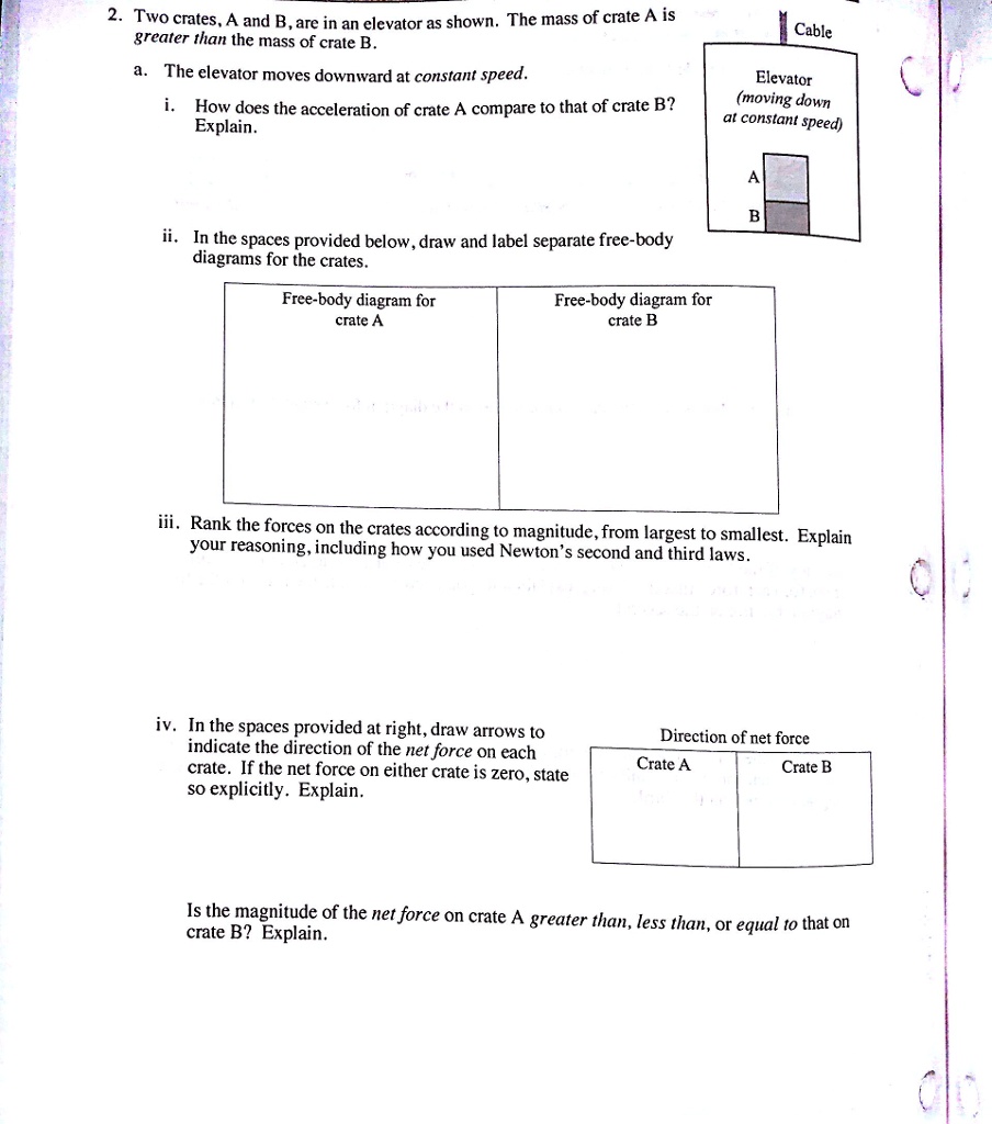 SOLVED: Two Crates, A And B Are In An Clevator As Shown The Mass Of ...