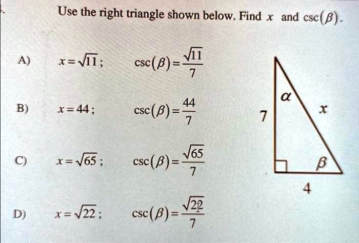 SOLVED: Texts: help pls :) Use the right triangle shown below. Find x ...