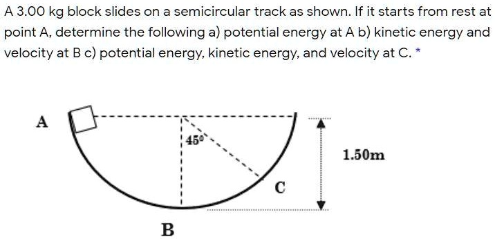 a 300 kg block slides on a semicircular track as shown if it starts ...