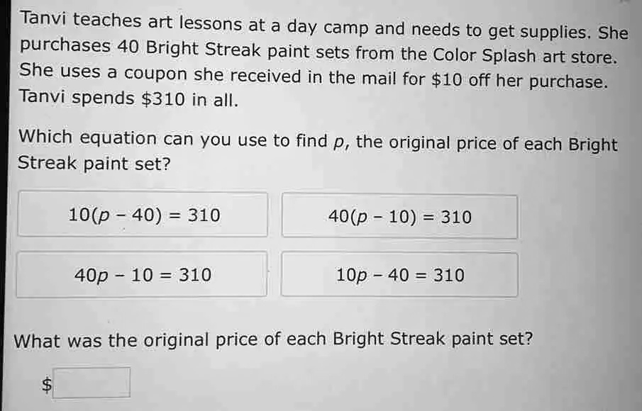 SOLVED Tanvi teaches art lessons at a day camp and needs to get