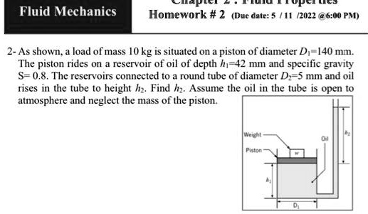 Mechanic Homework SOLVED: Fluid Mechanics Homework #2 Due date: 5/11/2022 @ 6:00 PM 2- As ...