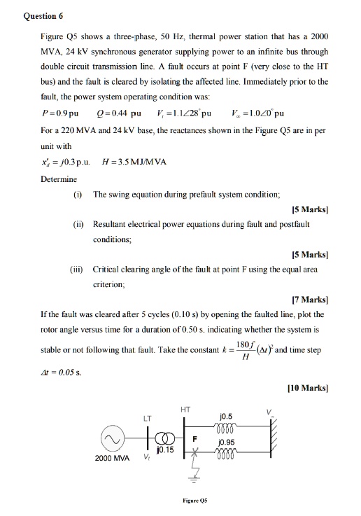 question 6 figure q5 shows a three phase 50 hz thermal power station ...