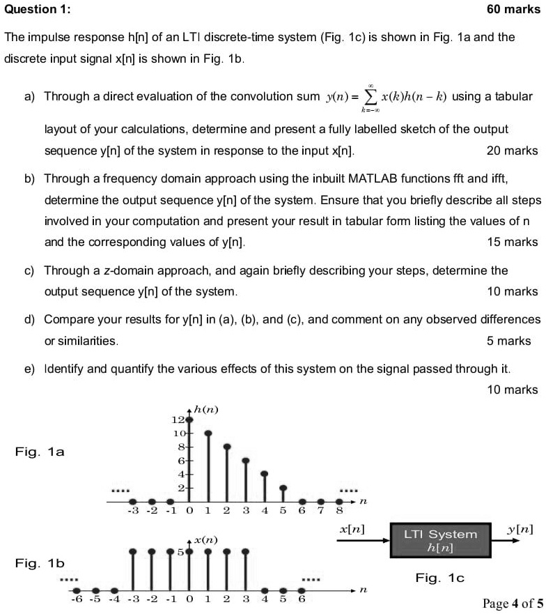 Solved 60 Marks The Impulse Response H[n] Of An Lti Discrete Time System Fig 1c Is Shown In