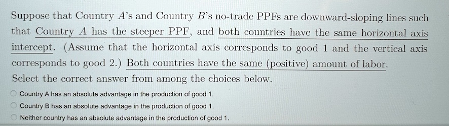 Solved Suppose That Country A S And Country B S No Trade Ppfs Are Downward Sloping Lines Such 5340