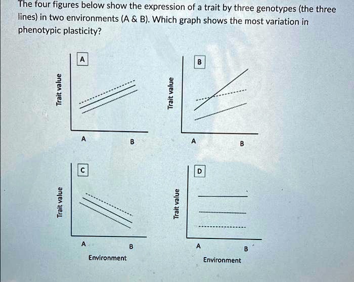 The four figures below show the expression of a trait by three