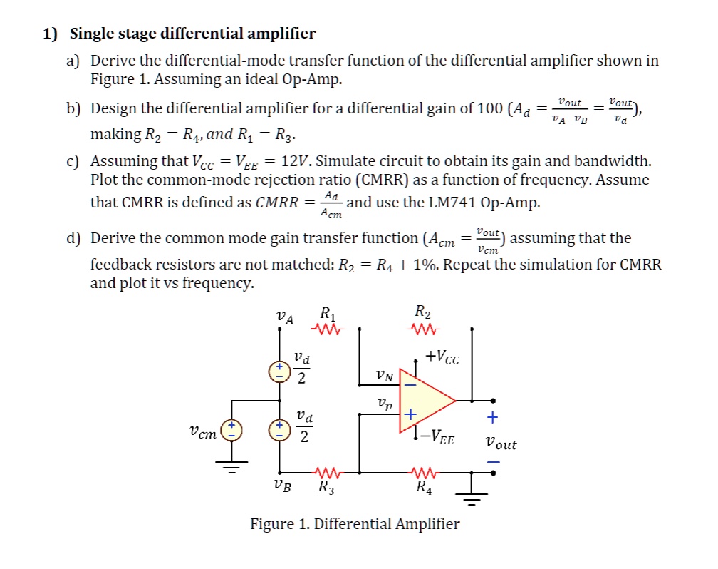 SOLVED 1) Single stage differential amplifier a) Derive the