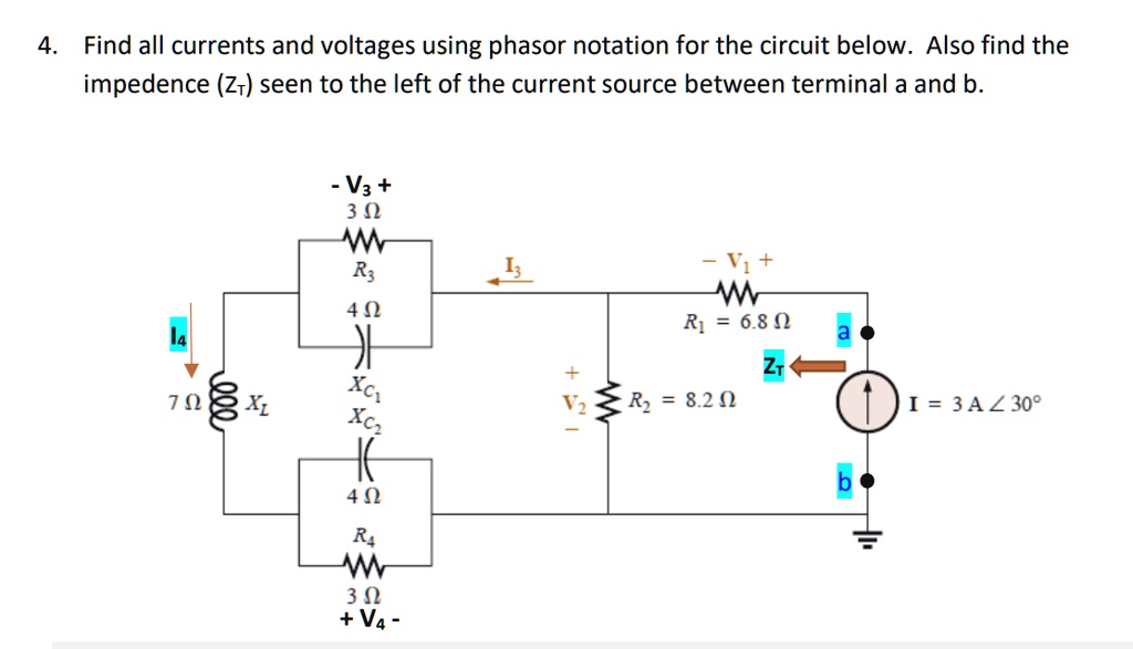 SOLVED: Find all currents and voltages using phasor notation for the ...