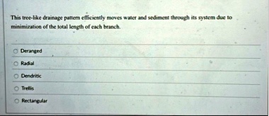 this tree like drainage pattern efficiently moves water and sediment through its system due to minimiration of the total length of each branch deranged r 051 dendritic tr tw rectangular 36582