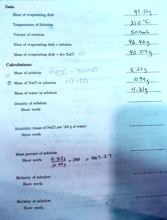 SOLVED Data Mass evaporating dish 409 ALoC 50ml 46 429 42219