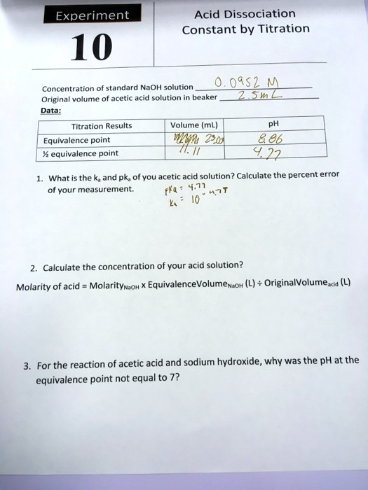 SOLVED Experiment 10 Acid Dissociation Constant by Titration 0952