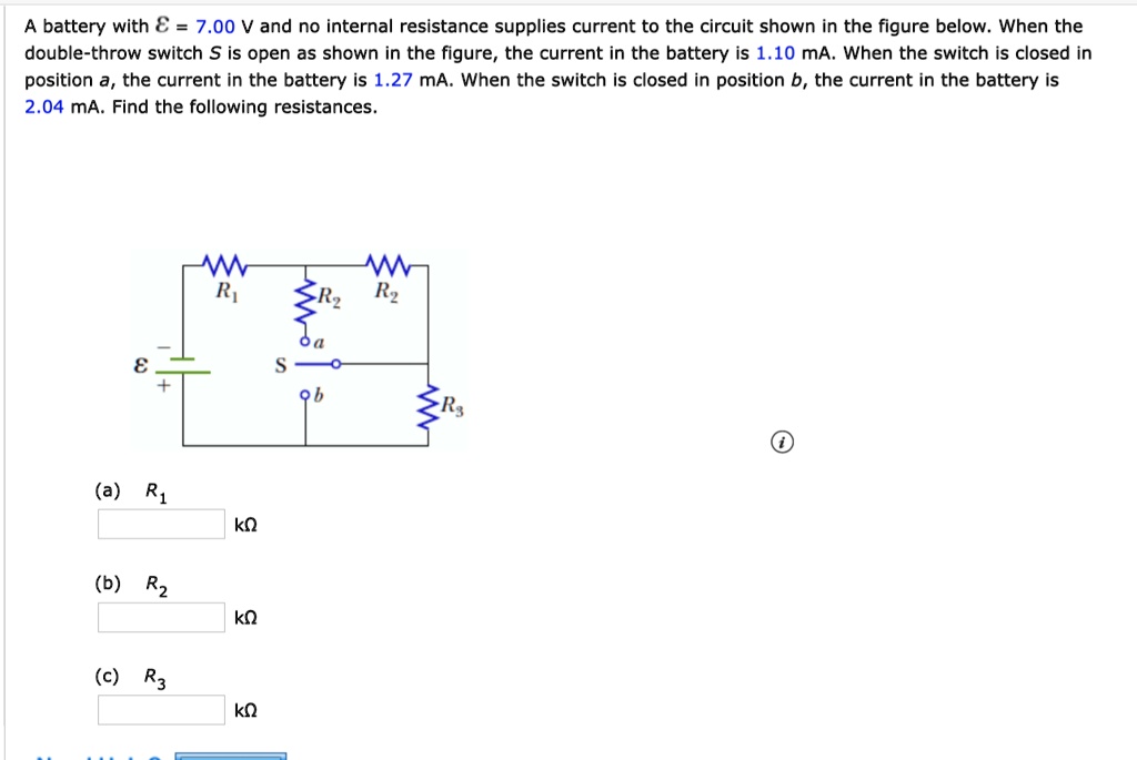 A battery with E = 7.00 V and no internal resistance supplies current