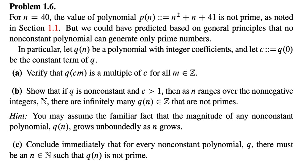 SOLVED: Problem 1.6: For n = 40, the value of polynomial p(n) = n^2 + n ...