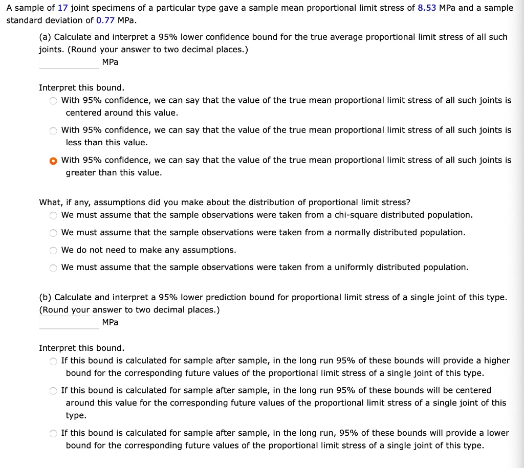 SOLVED A sample of 17 joint specimens of a particular type gave a