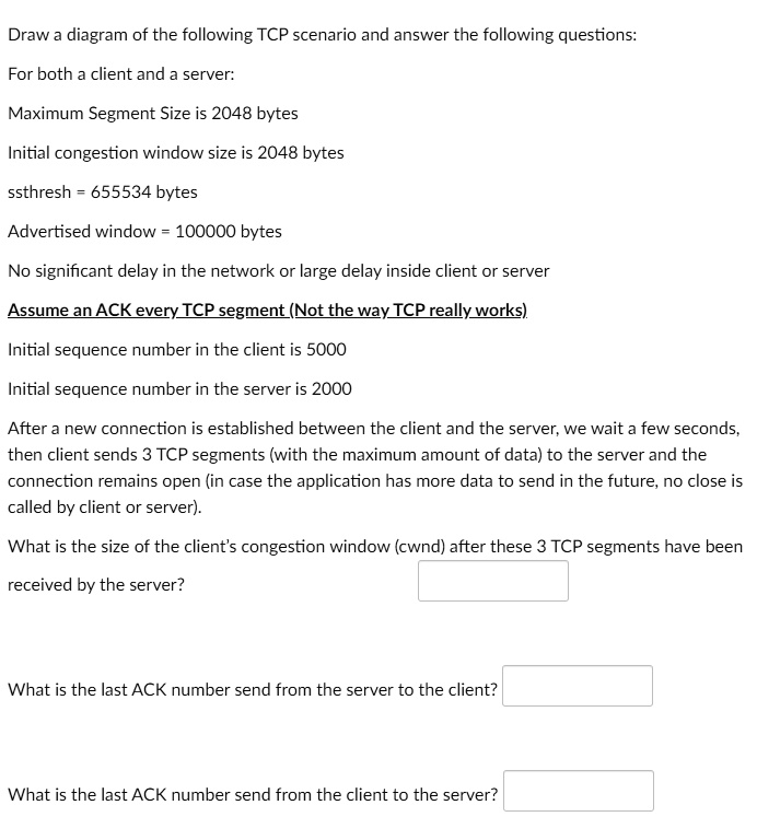 SOLVED: Draw a diagram of the following TCP scenario and answer the ...