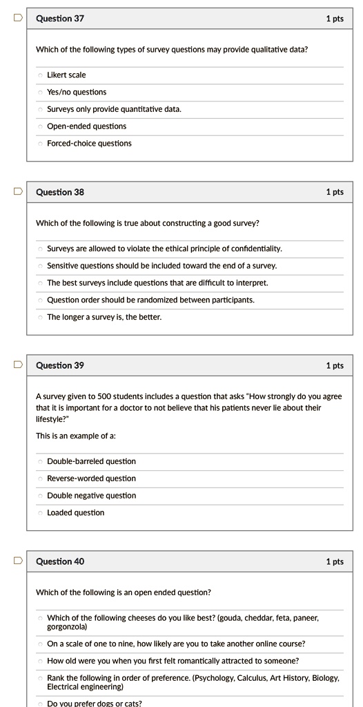 SOLVED: Question 37 Which Of The Following Types Of Survey Questions ...