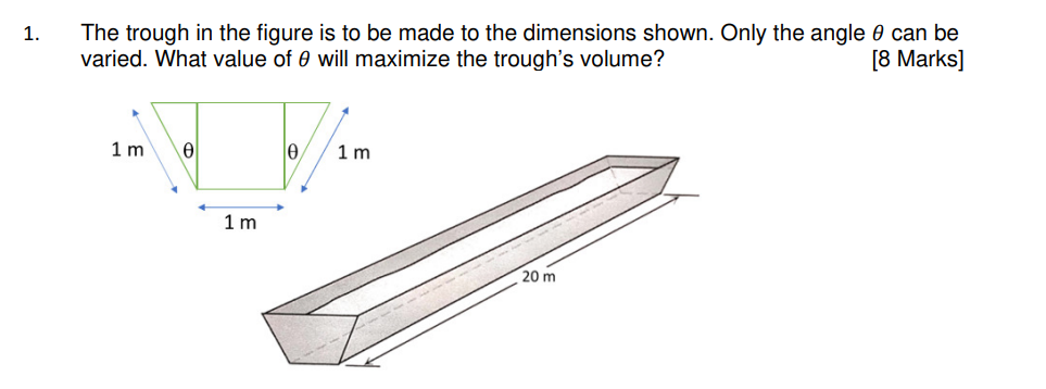 SOLVED: 1. The trough in the figure is to be made to the dimensions ...