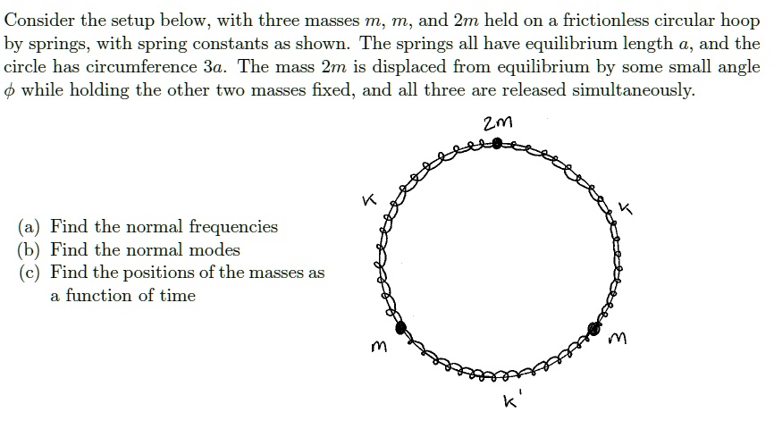 Consider the setup below, with three masses m, m, and 2m held on a ...
