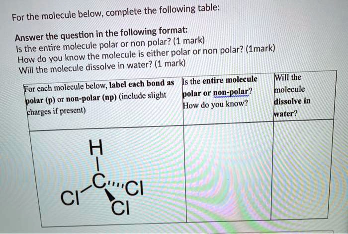 SOLVED:For the molecule below, complete the following table: Answer the ...