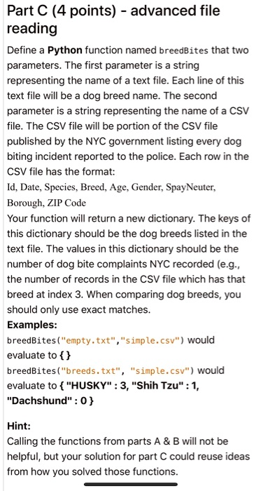 Part C (4 points) - advanced file reading Define a Python function ...