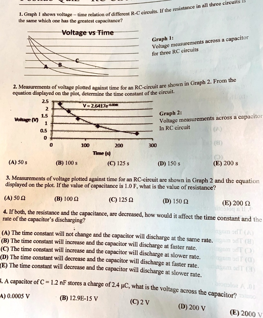 in all three circuns resistance graph shows voltage time relation of ...