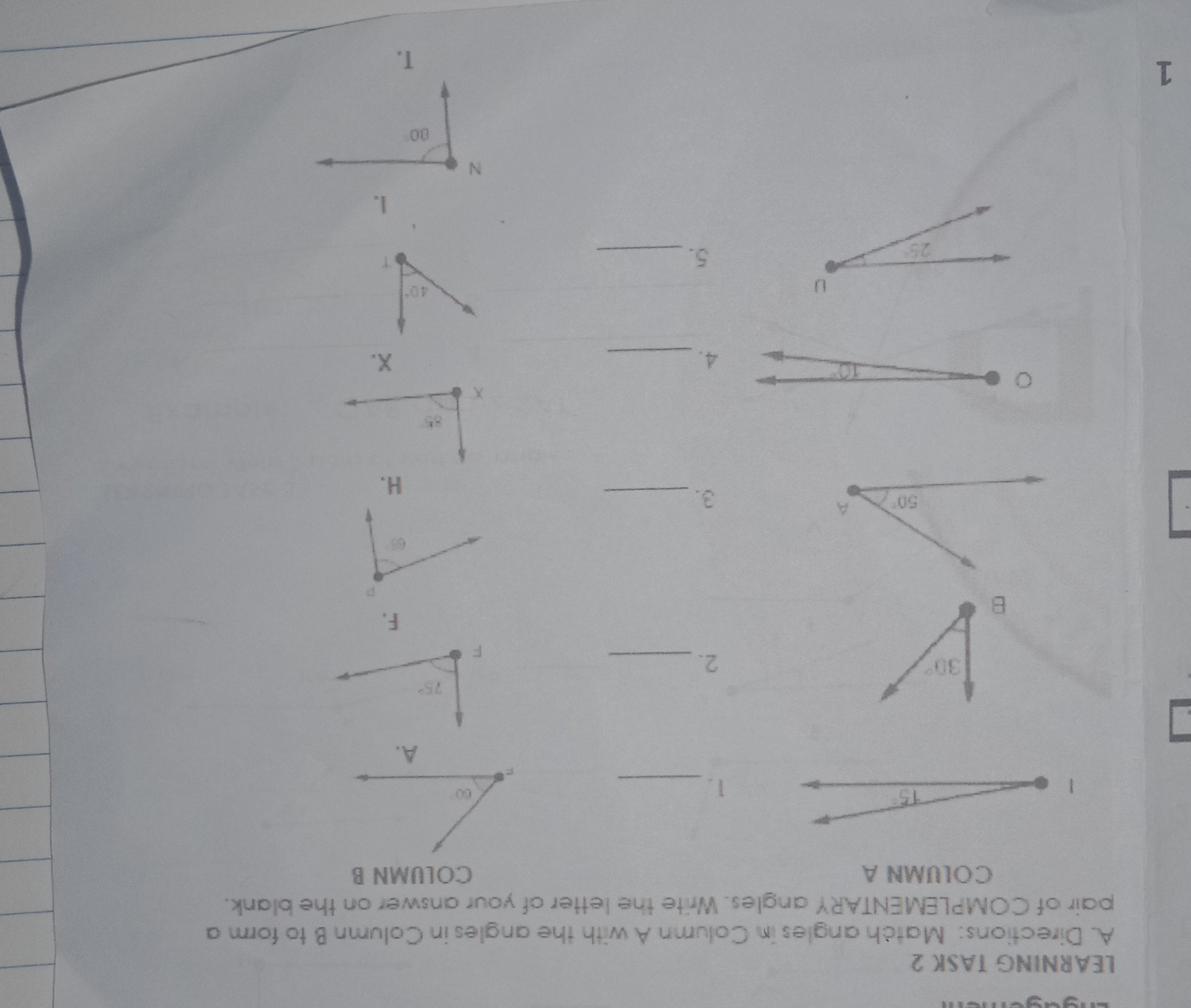 LEARNING TASK 2 A. Directions: Match angles in Column A with the angles ...