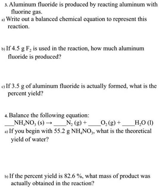 Aluminum Fluoride Is Produced By Reacting Aluminum With Fluorine Gas 