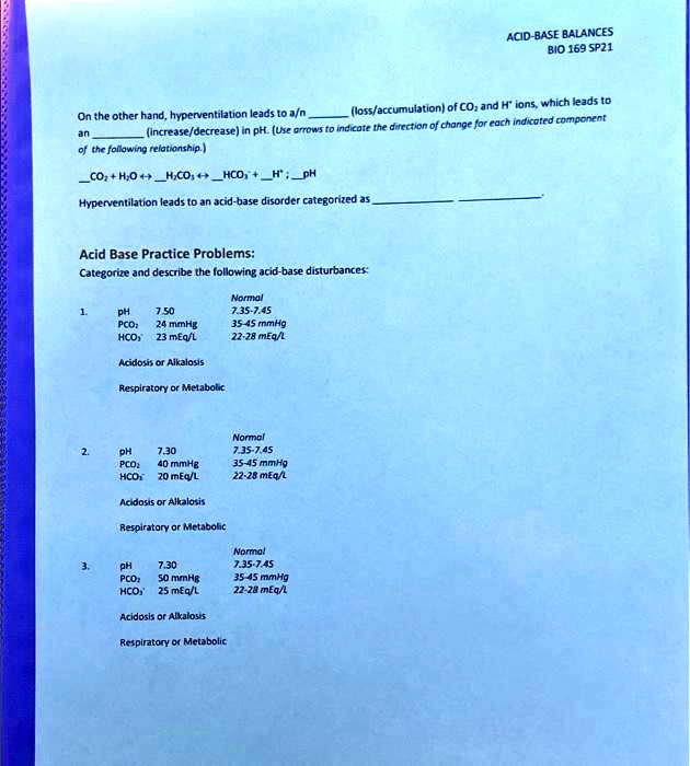 SOLVED: On the other hand, hyperventilation leads to a loss of CO2 and ...