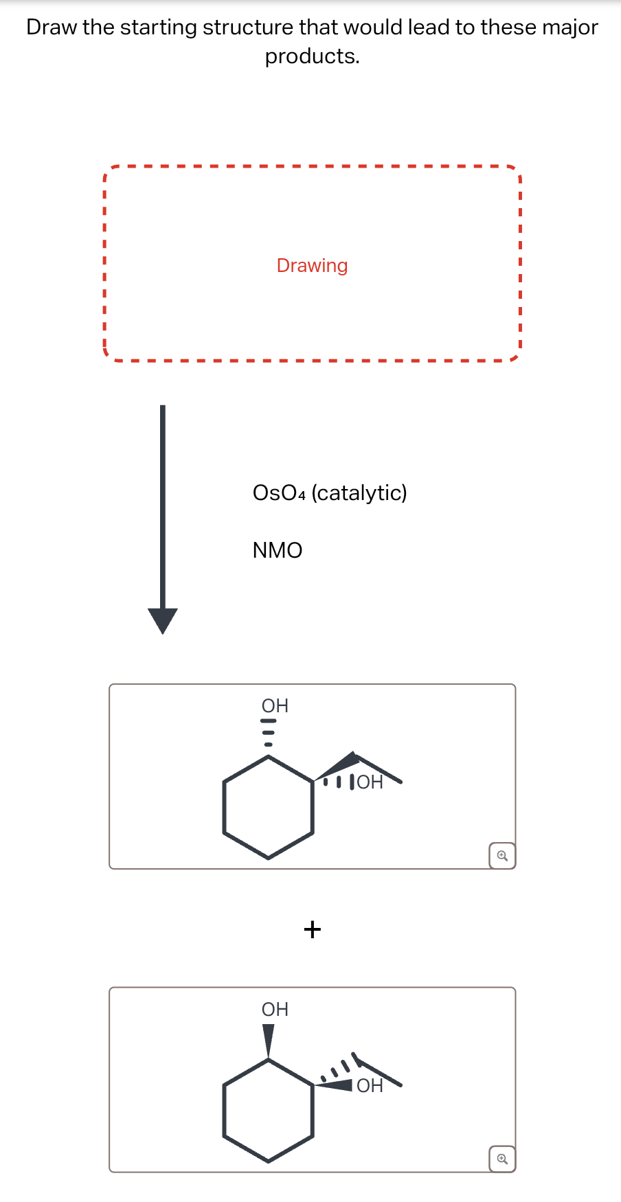 Draw the starting structure that would lead to these major products ...