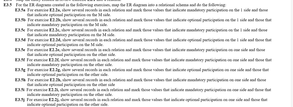 E3.5 For the ER diagrams created in the following exercises, map the ER ...