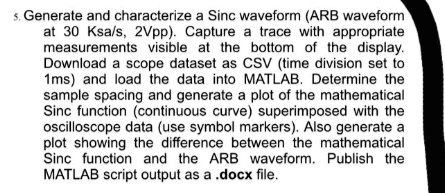Sinc Function Matlab Output 5. Generate and characterize a Sinc waveform (ARB...
