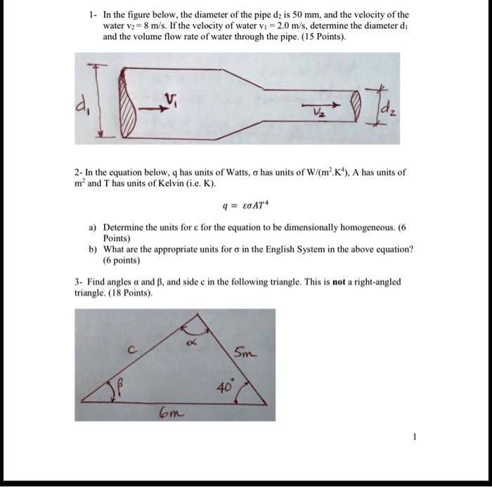 SOLVED: In the figure below, the diameter of the pipe dz is 50 mm, and ...