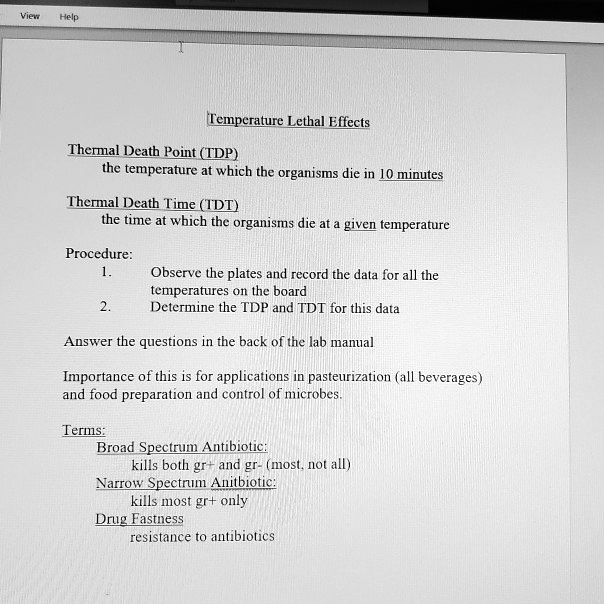 SOLVED: Temperature Lethal Effects Thermal Death Point (TDP) Is The ...