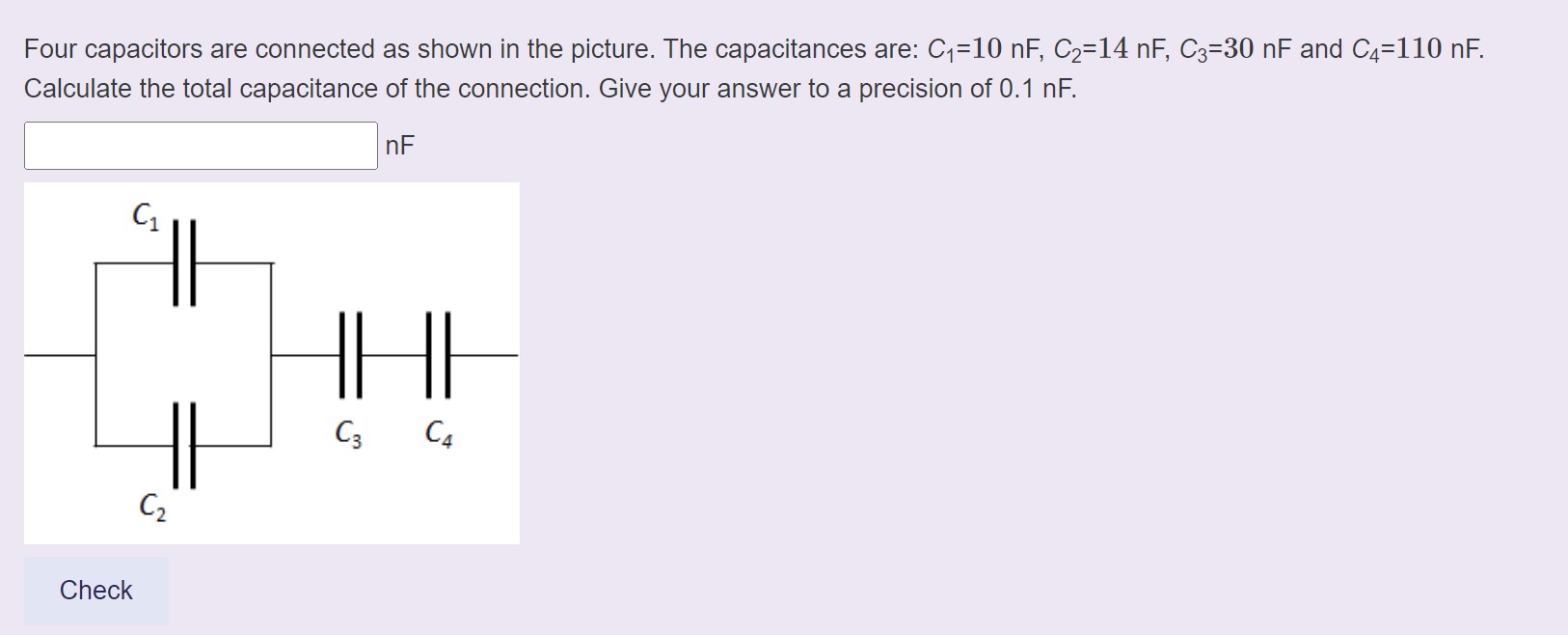 SOLVED: Four capacitors are connected as shown in the picture. The ...