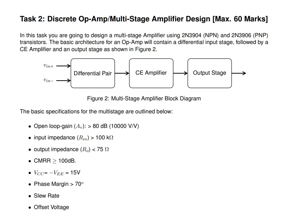 SOLVED: Task 2: Discrete Op-Amp/Multi-Stage Amplifier Design [Max. 60 ...