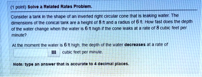 SOLVED: point) Solve Related Rates Problem Consider tank in the shape ...