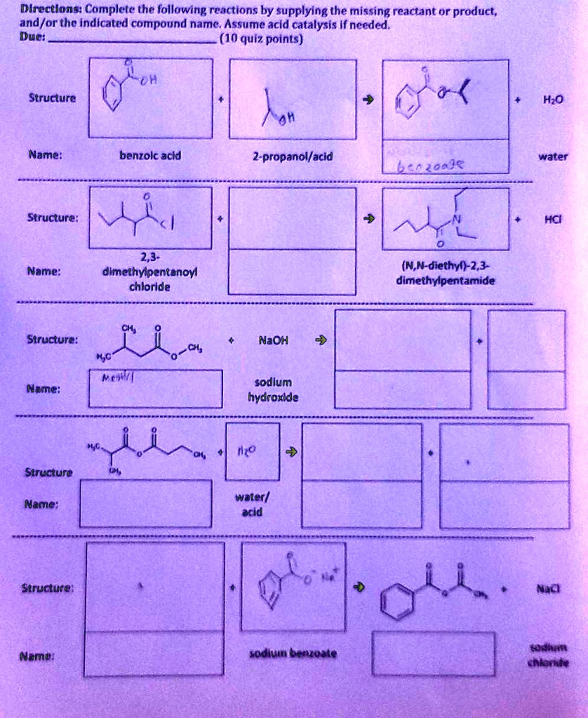 SOLVED Directions Complete the following reactions by supplying the