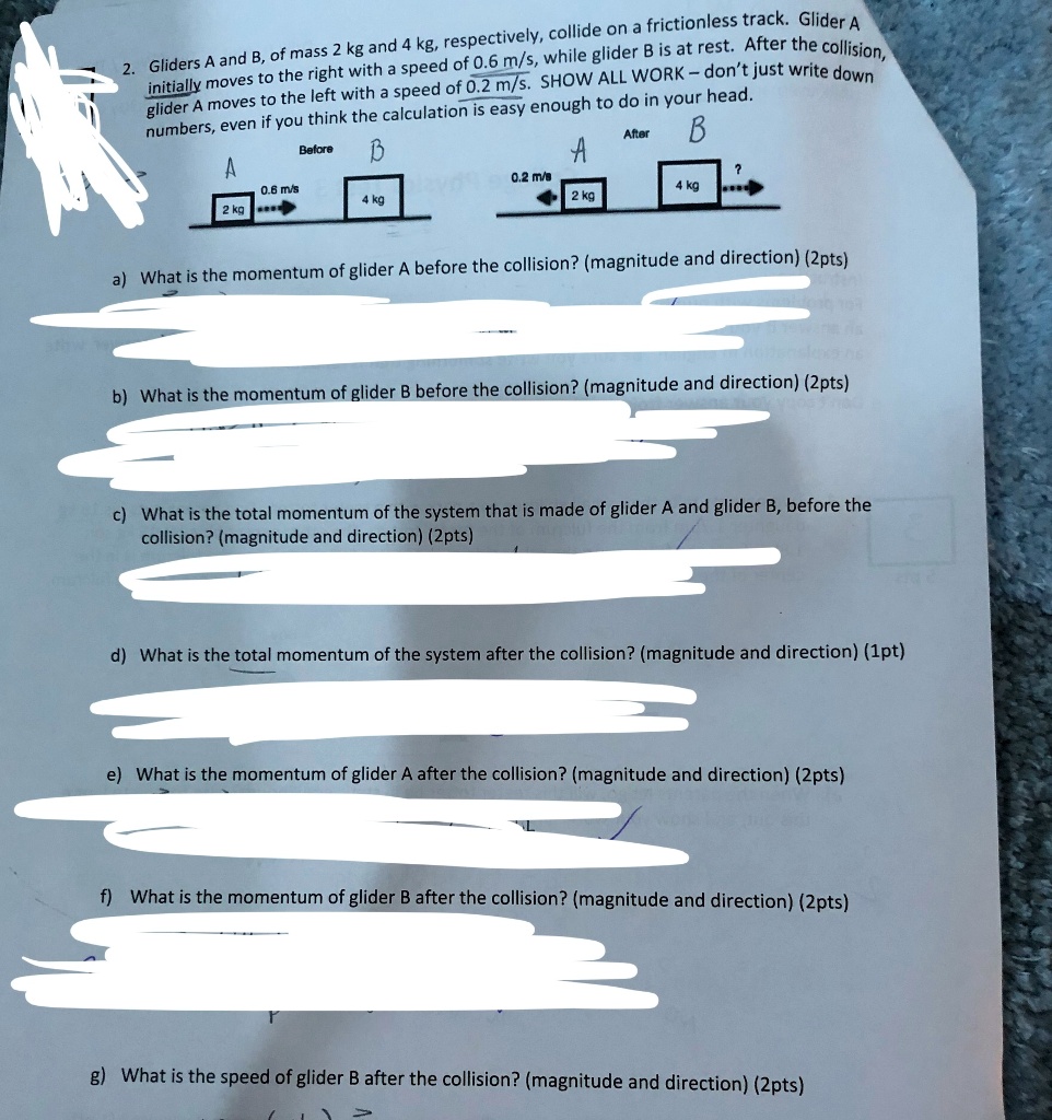 SOLVED Text Two gliders, A and B, collide on a frictionless track