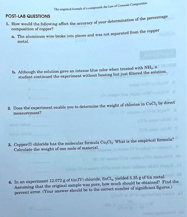 SOLVED POSTLAB QUESTIONS 1. What is the composition of copper? 2
